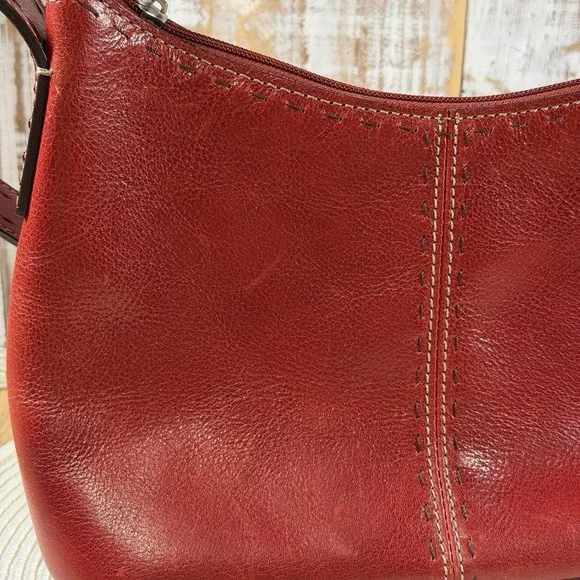 Vintage Fossil Red Leather Shoulderbag Small Under Arm Stitching